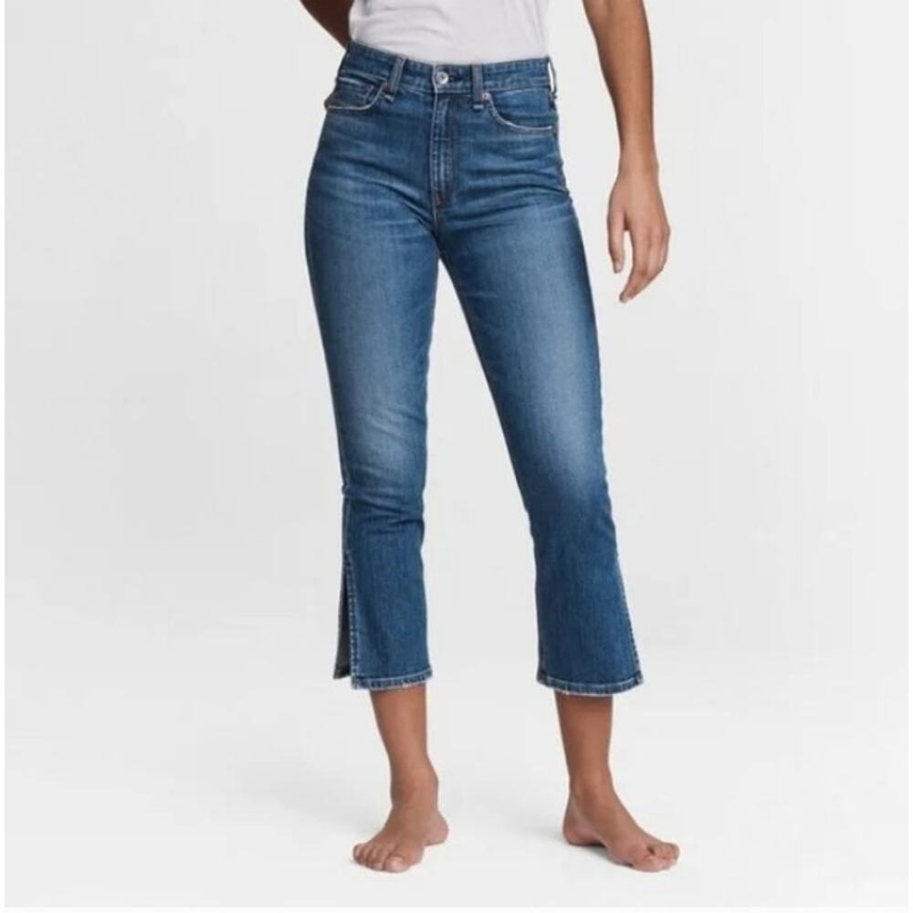 Rag & Bone Nina High-Rise Flare Jeans Julienne Blue Cropped Distressed‎ Size 29
